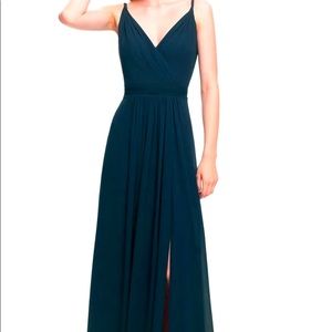 #Levkoff Surplice Neck Chiffon Gown in NAVY